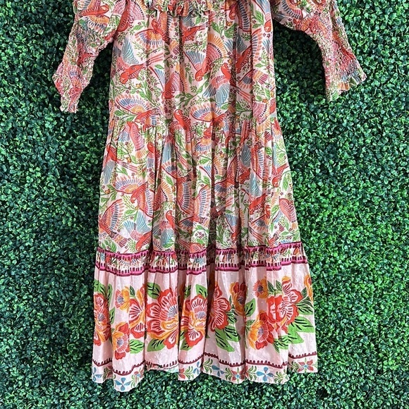 NWT Smocked Top Midi Dress In Pink Macaw Flight - Picture 8 of 8